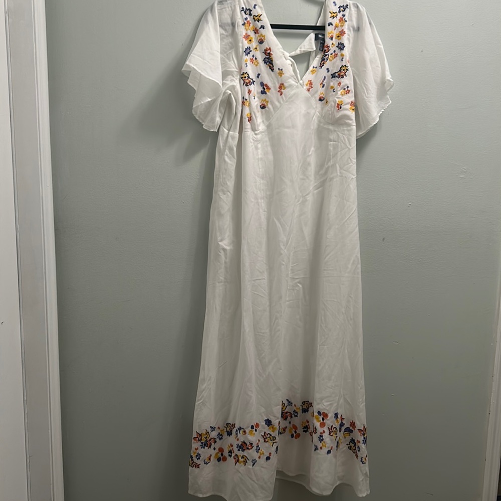White Embroidered Maxi Dress with Floral Accents